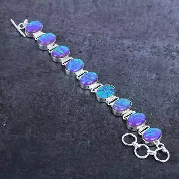 Браслет из серебра 925 пробы с натуральным фиолетовым опалом и тремя камнями 7-8 дюймов z3P68