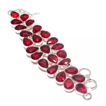 Браслет из серебра 925 пробы с натуральным мозамбикским гранатом 7-8 дюймов L1T90