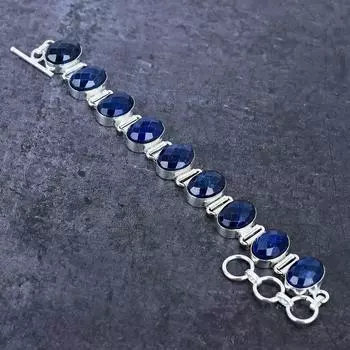 Браслет из серебра 925 пробы с натуральным бирманским сапфиром 7-8 n2Z13