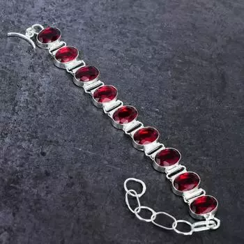 Браслет из серебра 925 пробы с натуральным мозамбикским гранатом 7-8 дюймов p6S34