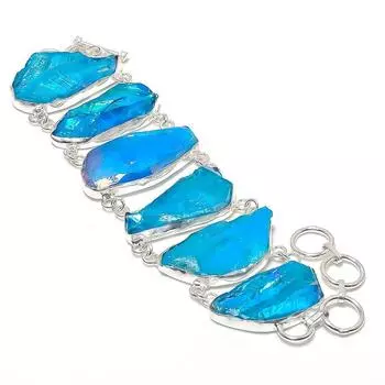 Браслет из серебра 925 пробы с натуральным павлиньим титановым аурой 7-8 дюймов T4G00