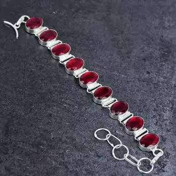 Браслет из серебра 925 пробы с натуральным мозамбикским гранатом 7-8 дюймов s6p60