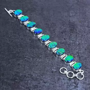 Браслет из серебра 925 пробы с натуральным зеленым опалом-триплетом 7-8 дюймов Z8p75