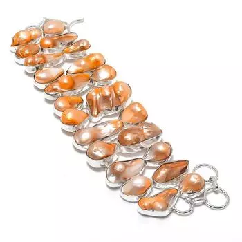 Браслет из серебра 925 пробы с натуральным жемчугом-блистером, ручная работа, 7-8 дюймов v0U90