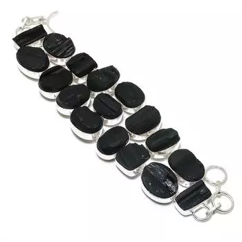 Браслет из серебра 925 пробы с натуральным черным турмалином ручной работы 7-8 дюймов T4q21