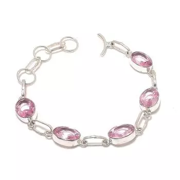 Браслет из серебра 925 пробы с натуральным розовым кунцитом ручной работы 7-8 дюймов R1J96