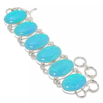 Браслет из серебра 925 пробы с натуральным синим опалом-триплетом 7-8 дюймов B8J71