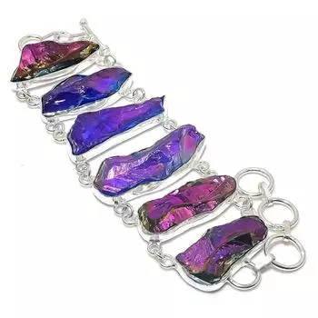 Браслет из серебра 925 пробы с натуральным павлиньим титановым аурой 7-8 дюймов n6P02