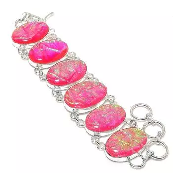 Браслет из серебра 925 пробы с натуральным розовым опалом и тремя камнями 7-8 дюймов Y9P57