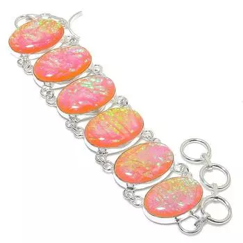 Браслет из серебра 925 пробы с натуральным оранжевым опалом и тройным опалом 7-8 дюймов Q7O38