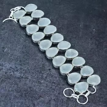 Браслет из серебра 925 пробы с натуральным белым халцедоном 7-8 дюймов C1n37