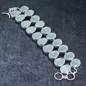 Браслет из серебра 925 пробы с натуральным белым халцедоном 7-8 дюймов r1N50