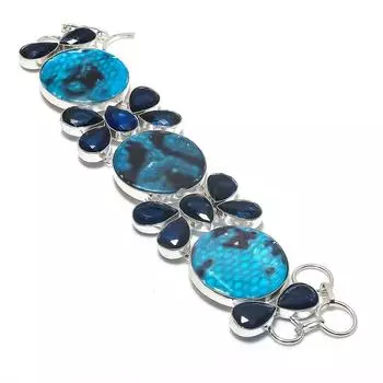 Браслет из серебра 925 пробы с натуральным голубым ракушком и топазом 7-8 дюймов T0v37