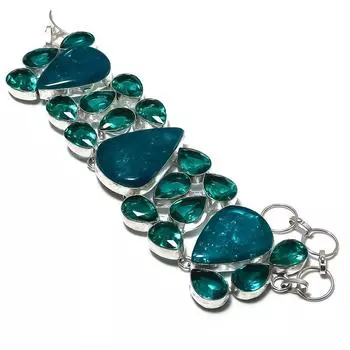 Браслет из серебра 925 пробы с натуральным неоново-голубым апатитом и диопсидом 7-8 дюймов N4h28