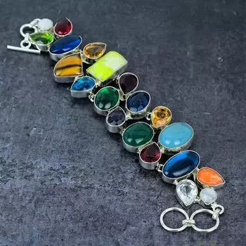 Браслет из серебра 925 пробы с натуральным тигровым глазом и опалом, ручная работа, 7-8 дюймов I3y88