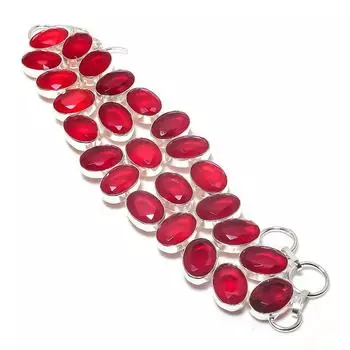 Браслет из серебра 925 пробы с натуральным мозамбикским гранатом 7-8 дюймов c6D29