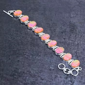 Браслет из серебра 925 пробы с натуральным розовым опалом и тремя камнями 7-8 дюймов U5M17