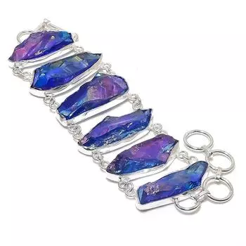 Браслет из серебра 925 пробы с натуральным павлиньим титановым аурой 7-8 дюймов c0g82