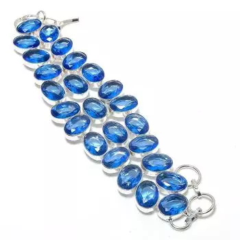 Браслет из серебра 925 пробы с натуральным швейцарским голубым топазом 7-8 дюймов N8e27