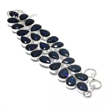 Браслет из серебра 925 пробы с натуральным лондонским голубым топазом 7-8 дюймов a6L66