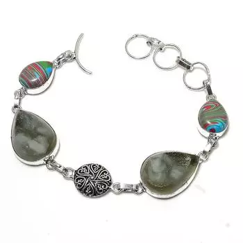 Браслет из серебра 925 пробы с натуральным пренитом и кальцием, ручная работа, 7-8 дюймов s6u55