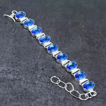 Браслет из серебра 925 пробы с натуральным швейцарским голубым топазом 7-8 дюймов Q7H34