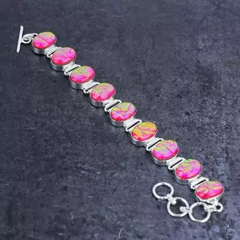 Браслет из серебра 925 пробы с натуральным розовым опалом и тремя камнями 7-8 дюймов o0R76