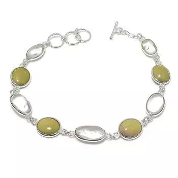 Браслет из серебра 925 пробы с натуральным белым топазом и халцедоном 7-8 дюймов J7d65