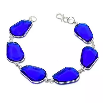 Браслет из серебра 925 пробы с натуральным лондонским голубым топазом 7-8 дюймов w2f36