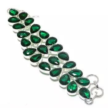 Браслет из серебра 925 пробы с натуральным хромдиопсидом ручной работы 7-8 дюймов I0T16