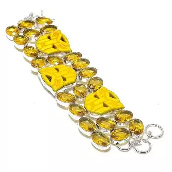 Браслет из серебра 925 пробы с натуральной камеей и цитрином, ручная работа, 7-8 дюймов G2a66