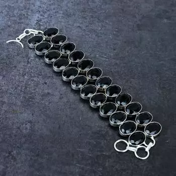 Браслет из серебра 925 пробы с натуральным черным камнем шпинелью, ручная работа, 7-8 дюймов Q1c30