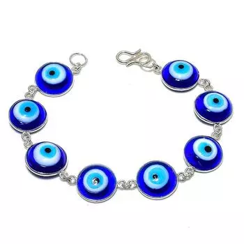 Браслет из серебра 925 пробы с натуральным синим сглазом, 7-8 дюймов y3z43