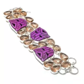 Браслет из серебра 925 пробы с натуральной камеей и морганитом, длина 7-8 дюймов, Z4a01