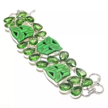 Браслет из серебра 925 пробы с натуральной камеей и драгоценным камнем цаворитом 7-8 дюймов Z5i47