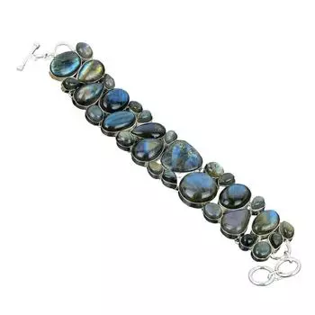 Браслет из серебра 925 пробы с натуральным лабрадоритом, ручная работа Браслет из серебра 925 пробы с натуральным лабрадоритом, штампованный драгоценный камень 7 коричневый