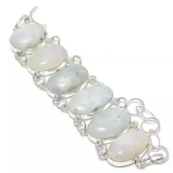 Браслет из серебра 925 пробы с натуральным радужным лунным камнем 7-8 дюймов W1Z44