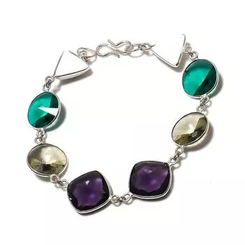 Браслет из серебра 925 пробы с натуральным аметистом и диопсидом 7-8 дюймов j7I61