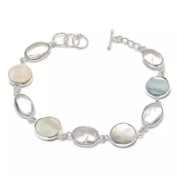 Браслет из серебра 925 пробы с натуральным перламутром и драгоценными камнями 7-8 дюймов s4J18