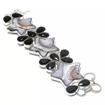 Браслет из серебра 925 пробы с перламутром и шпинелью, ручная работа, 7-8 дюймов f4a63