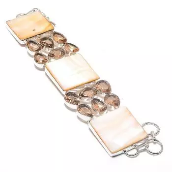 Браслет из серебра 925 пробы с перламутром и морганитом, длина 7-8 дюймов, v6Q19