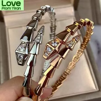 Браслет из серебра 925 пробы с позолотой в форме змеи и бриллиантами в форме головы и хвоста для женщин, европейские и американские брендовые ювелирные изделия, подарки