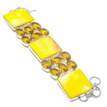 Браслет из серебра 925 пробы с яшмой шмеля и цитрином, длина 7-8 дюймов, C0K18