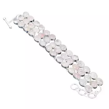 Браслет из серебра 925 пробы с розовым кварцем и драгоценными камнями / Серебряный браслет ручной работы 7 розовый