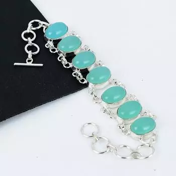 Браслет из серебра 925 пробы с зеленым халцедоном, браслет из серебра 925 пробы, браслет из зеленого халцедона для жены, браслет унисекс, подарок на годовщину 8 зелёный