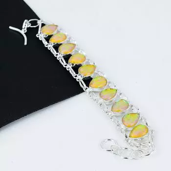 Браслет из серебра 925 пробы с желтым триплетом опала, браслет ручной работы из стерлингового серебра с желтым триплетом опала для жены, браслет унисекс, подарок для нее 8 жёлтый