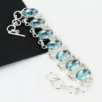 Браслет из серебра 925 пробы Swiss Blue Topaz Gemstone Handmade, браслет Swiss Blue Topaz для жены, браслет унисекс, подарок на вату 8 синий