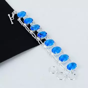 Браслет из серебра 925 пробы Swiss Blue Topaz Gemstone Handmade, Браслет Swiss Blue Topaz для жены, Браслет унисекс, Подарки на день рождения для любимой 8 синий