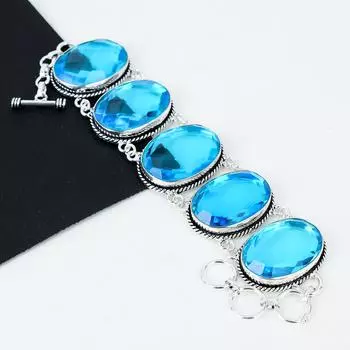 Браслет из серебра 925 пробы Swiss Blue Topaz Gemstone Handmade, браслет Swiss Blue Topaz для жены, браслет унисекс, пасхальные подарки 8 синий