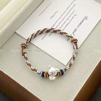 Браслет из серебра 999 пробы с щенком, ручной работы, плетеный, милый мультяшный ремешок для ношения, детский, женский, для девушки, подарок для пары Adult-Adjustable